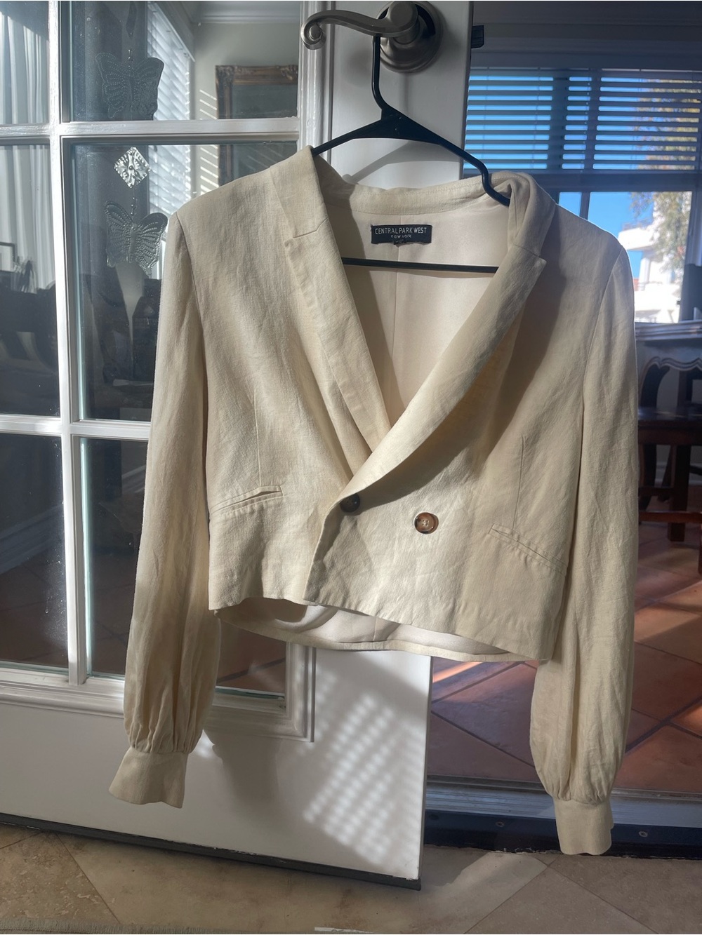 Central Park West Cream Cropped Double-Breasted Blazer